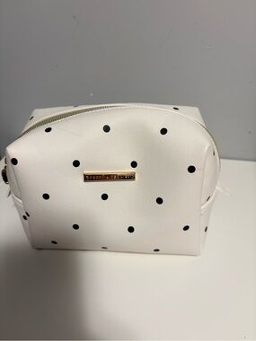 Poppy & Peonies White Cosmetic Pouch with Black Polka Dots